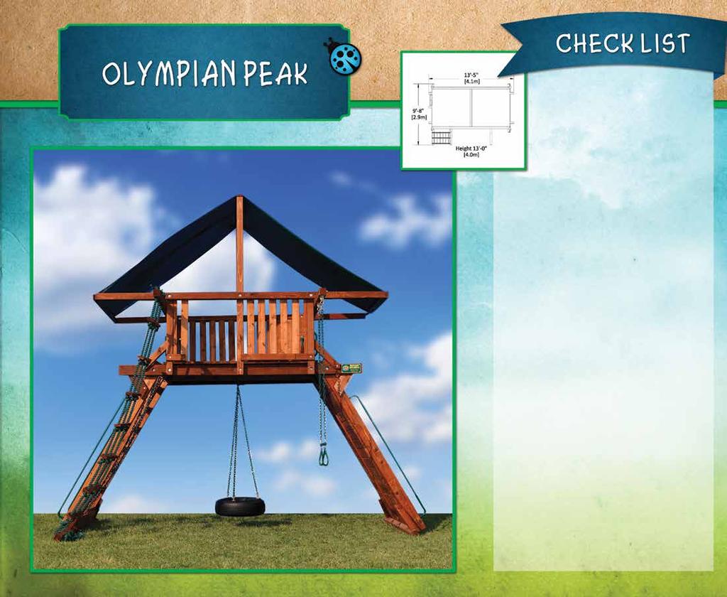 The OLYMPIAN PEAK is our most popular Peak play set. You can attach taller swings and longer slides to this awesome structure! The Olympian Peak also comes standard with many popular accessories.