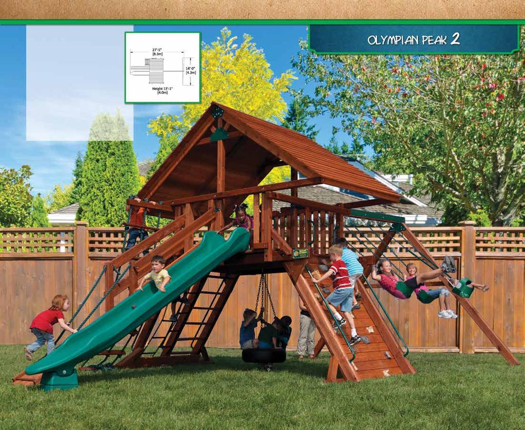 PLAY SET SHOWN WITH: Olympian Peak Standard Features: 6 Rock Wall Chain/Flat-Step Ladder Combo Accessory Arm with Rope Ladder