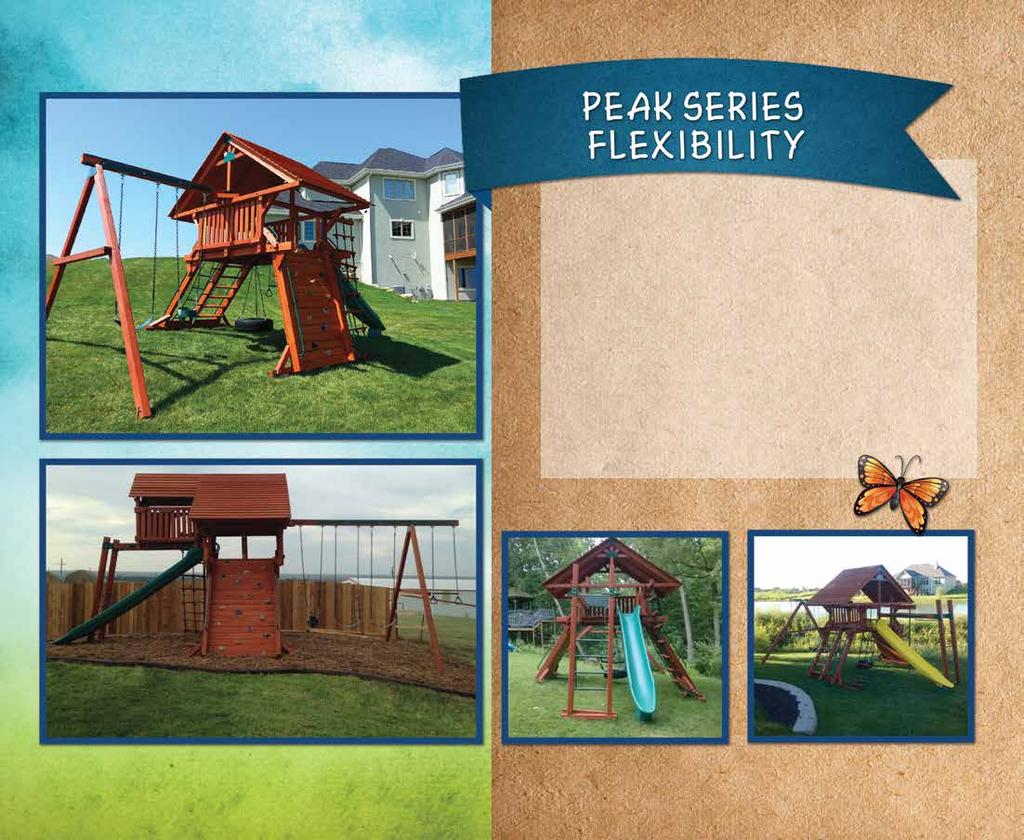 Peak Series play sets are designed with un-level yards in mind. Both the Peak fort and the Peak single beam have built in adjustment features to accommodate almost any backyard terrain.