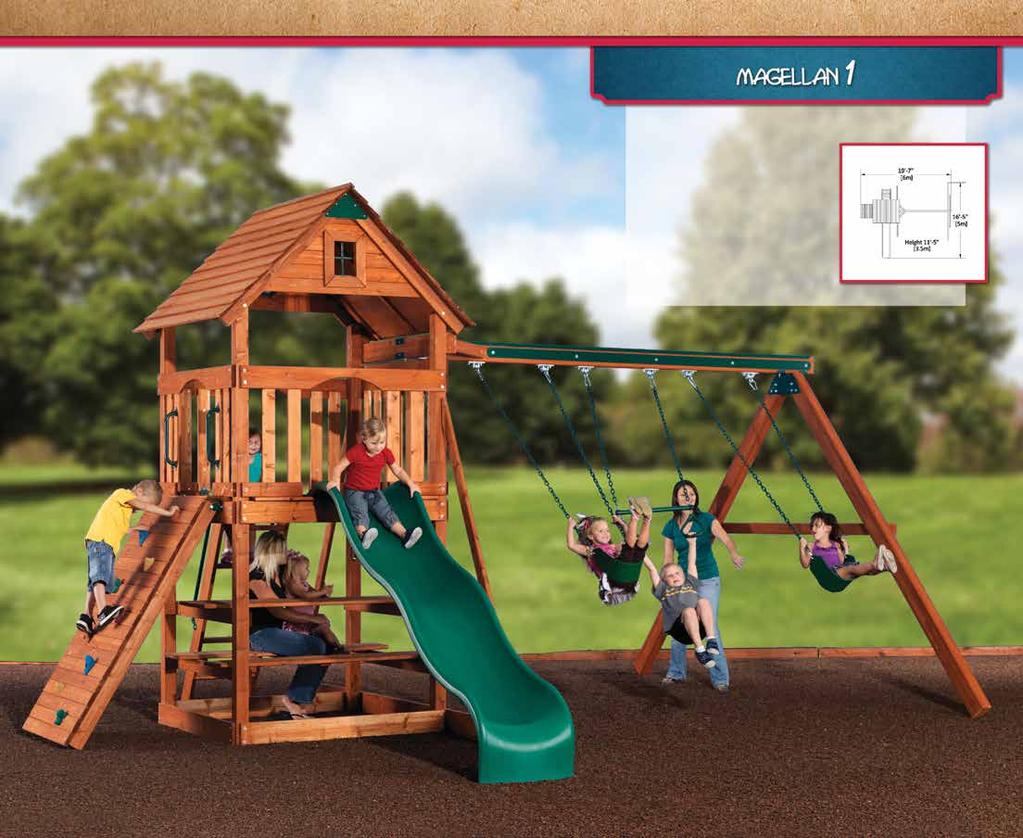 PLAY SET SHOWN WITH: Magellan Standard Features: 5 Rock Wall Picnic Table Options: 3