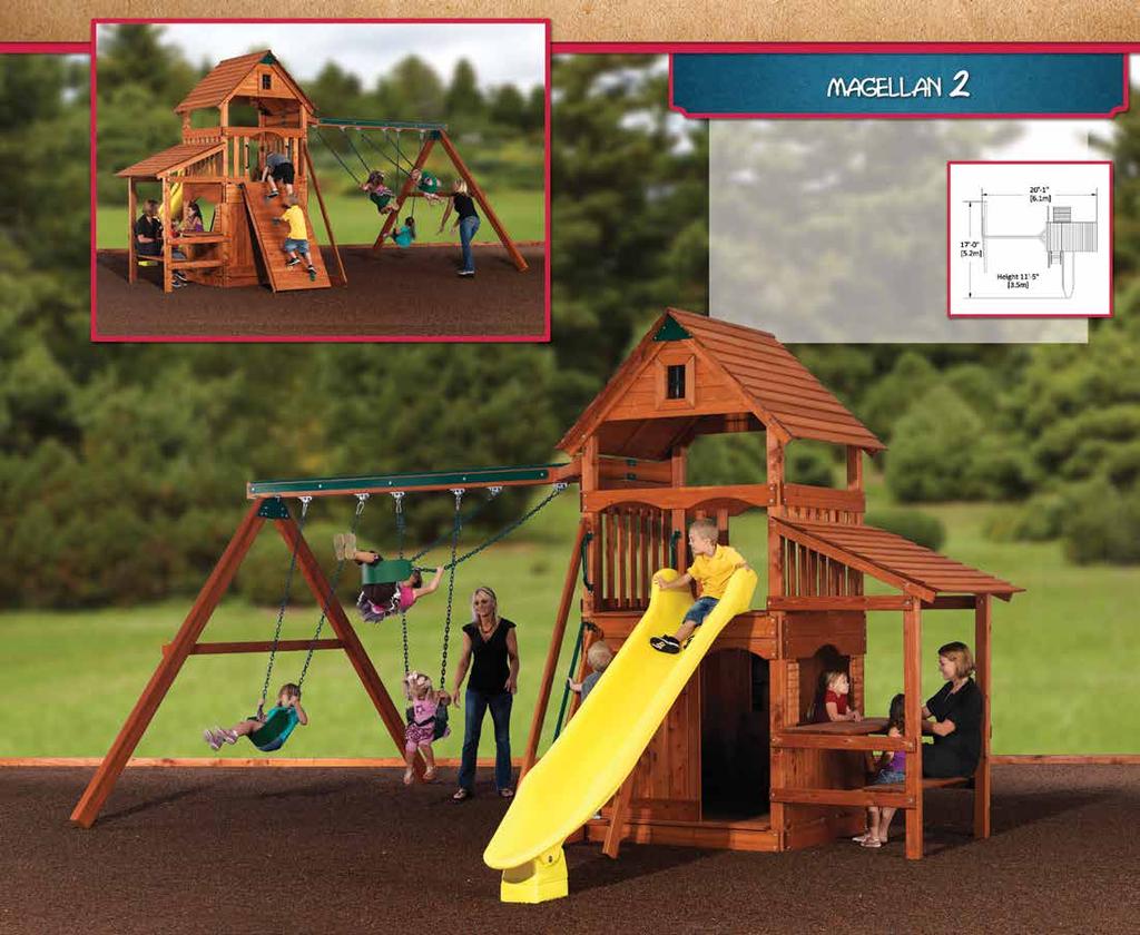 REVERSE SIDE OF PLAY SET PLAY SET SHOWN WITH: Magellan Standard Features: 5 Rock Wall Options: Lower Enclosure with