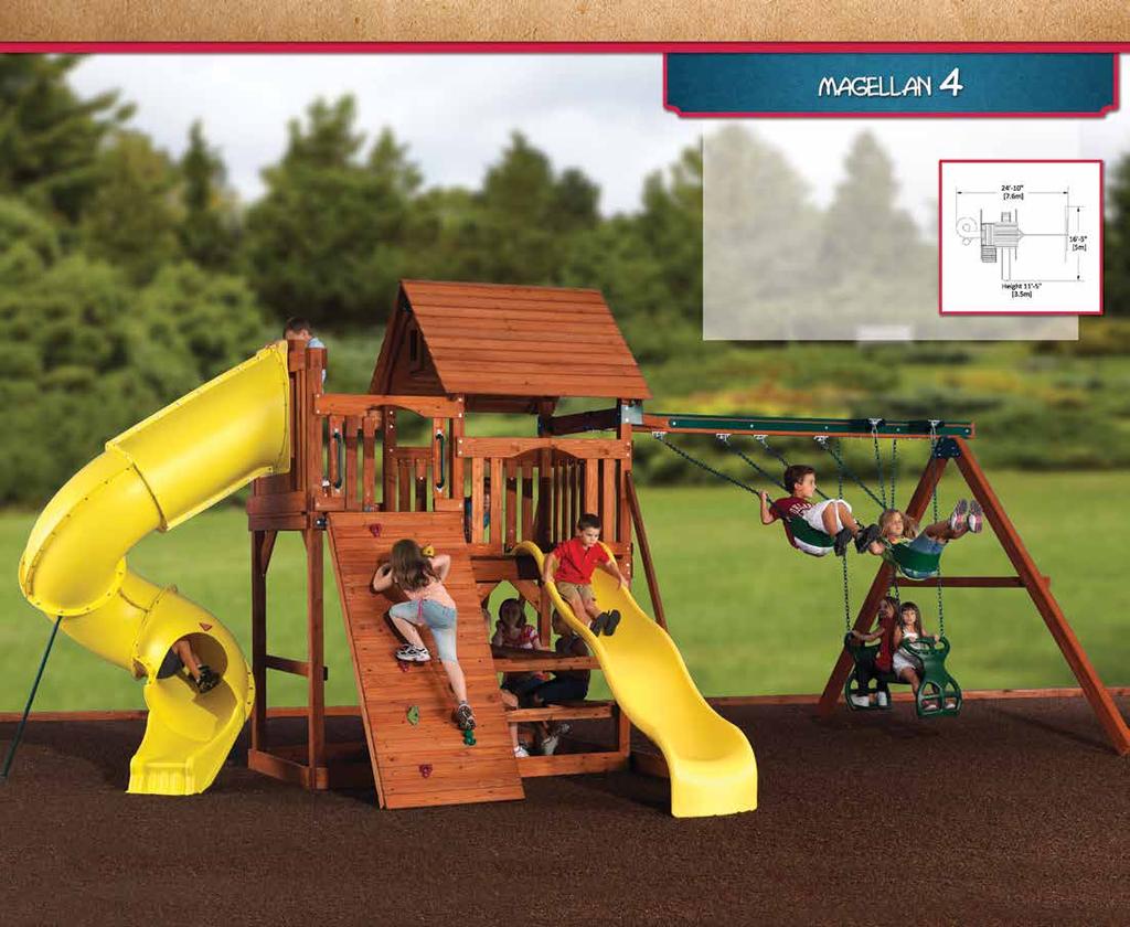 PLAY SET SHOWN WITH: Magellan Standard Features: Picnic Table Options: Magellan Tower with 6 Rock Wall