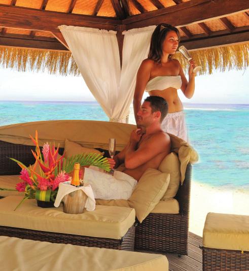 42 COOK ISLANDS Crown Beach Resort & Spa Located on the sheltered sunset coast of Rarotonga in fi ve acres of gardens, Crown Beach Resort is a secluded haven for couples.