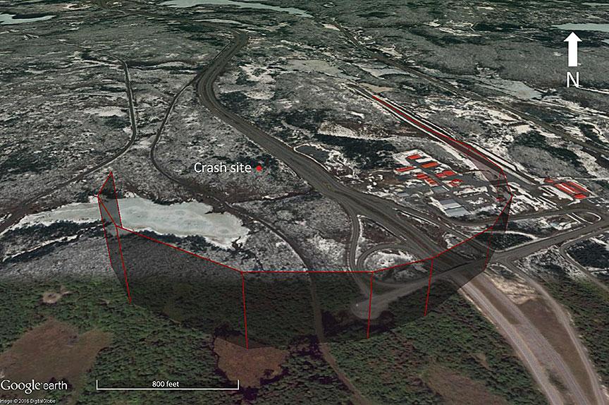 2 Transportation Safety Board of Canada Figure 1. Flight path using recovered GPS data (Source: Google Earth, with TSB annotations) Severe impact forces and a post-impact fire destroyed the aircraft.