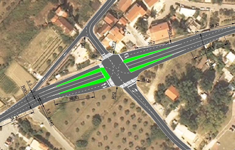 Slika 15: Varijanta 2 - denivelacija raskrižja u Srebrenom Na slici 15 je prikazan način odvajanja glavnih prometnih tokova.