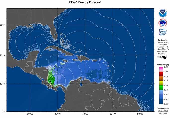 Energy Forecast for Tsunami Wave Heights Costa Rica RIFT maximum amplitude map for the Southern Caribbean Sea based on the scenario for Costa Rica.