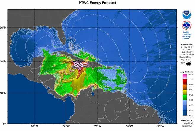 Energy Forecast for Tsunami Wave Heights Cuba RIFT maximum amplitude map for the Northwestern portion of the Caribbean Sea scenario for Cuba.