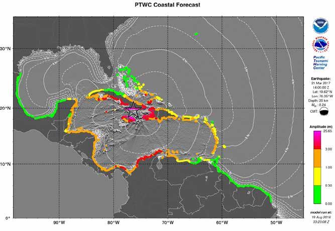 Coastal Forecast for Tsunami Wave Heights Cuba RIFT coastal tsunami amplitude map for the Northwestern portion of the Caribbean Sea scenario