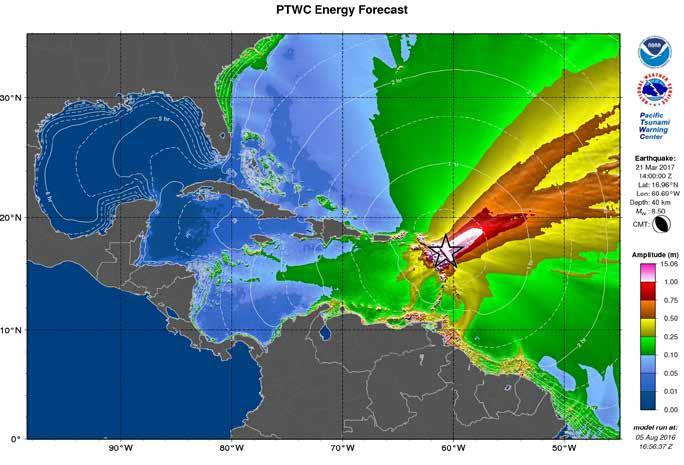 Energy Forecast for Tsunami Wave Heights Northeastern Lesser Antilles RIFT maximum amplitude map for the Southeastern portion of the Caribbean Sea scenario for