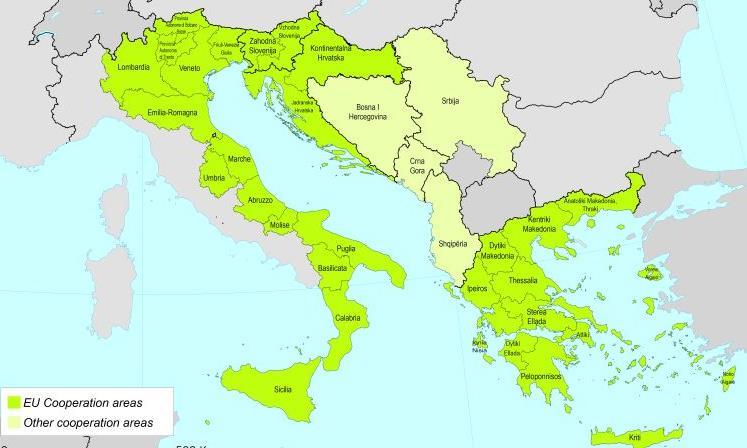 Jadransko jonski program EU državae Grčka (13 regiona) Italija (12 regiona i 2 provincije) Hrvatska (2 regiona) Slovenija (2
