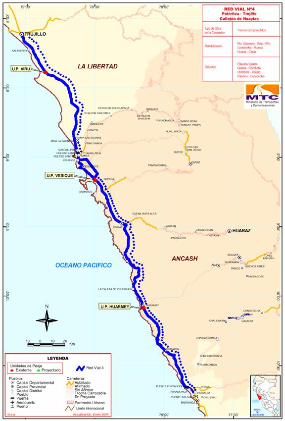 Road Network N 4:Pativilca-Trujillo-Conococha-Caraz D E S C R I P T I O N Project Description: Rehabilitation of the North Panamerican between Pativilca and Trujillo.