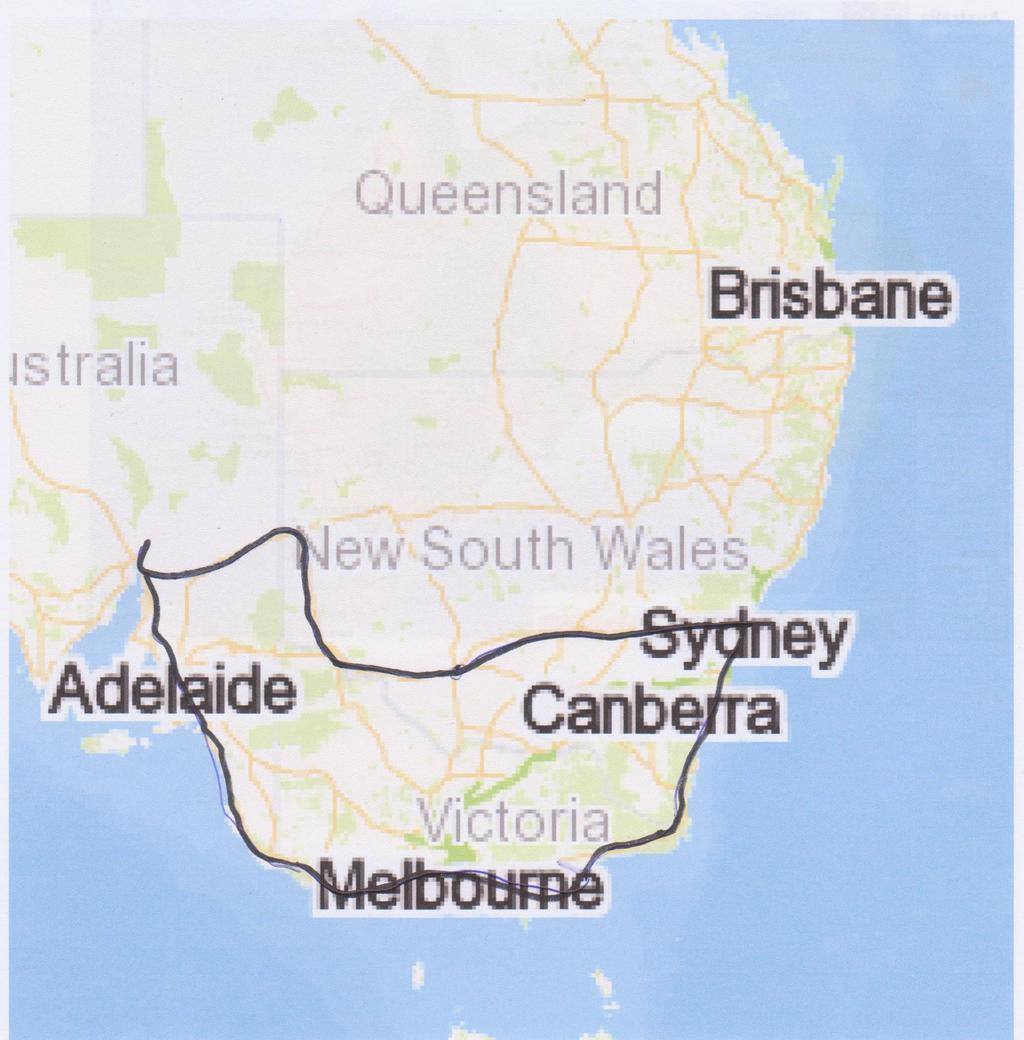 This is a rough guide to the route that the Australian International Ride will follow.