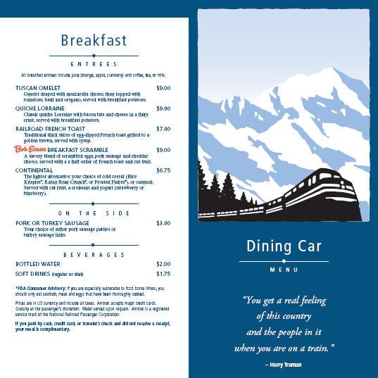 Dining Services On Long Distance trains all