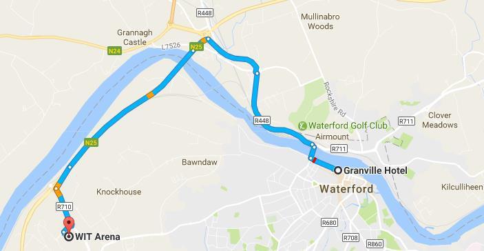 From Granville Hotel to WIT Campus Head west on Meagher's Quay/R680 toward Gladstone St toward Terminus St/R448 1.