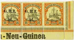 1914 Stamps of German New Guinea were soon overprinted and surcharged G.R.I. 1914, 1d.