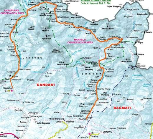 Map of the Manaslu Region The circuit of Manaslu, the eighth highest peak in the world, is what the Annapurna circuit was thirty years ago!