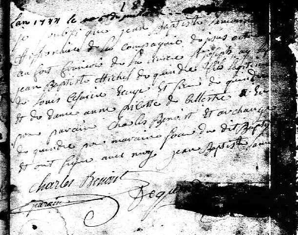 5. Jean Baptiste Michel Dagneau dit Dequindre was baptized 6 July 1744 in Fort St. Joseph.