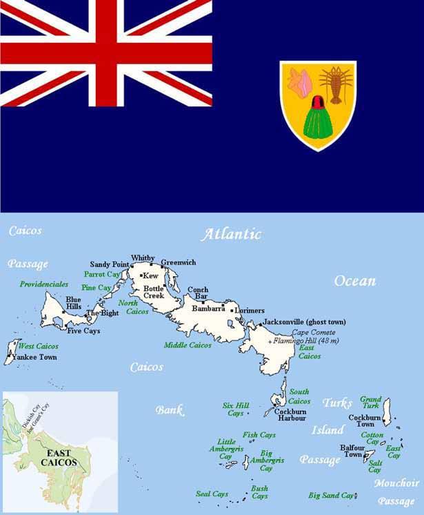TURKS & CAICOS ISLANDS - A BRITISH CROWN COLONY The Turks & Caicos Islands, British West Indies, are a British Crown Colony located 525 miles southeast of Miami, with over thirty islands in its