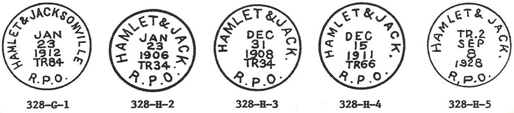 328-K-1; HAMLET & JACKSONV. R.P.O., 29.5, black, 1903,07,27, T.N., II 328-K-2; HAMLET & JACKSONV.