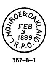, RPO, 152 miles - Dec 1, 1888 to May 14, 1889 Lake Monroe & Oakland, Fl., RPO, 29 miles - marking recorded 1889. Use not known 387-B-1; L. MONROE & OAKLAND R.P.O., 26.
