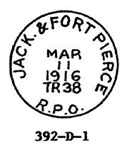 , RPO, 113 miles - Jan 21, 1891 to Feb 6, 1893 392-B-1; JACKS & DAYTONA R.P.O., 28.5, black, T.N., 1890 s, III Jacksonville & Eau Gallie, Fl.