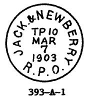 393-A-1; JACK. & NEWBERRY R.P.O., 30, black, 1903, T.N., III *Jacksonville & Tyler, Fl.