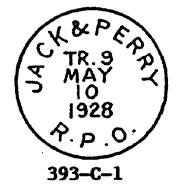 1910,27, T.N., II Jacksonville & Perry, Fl., RPO, 161 miles - May 26, 1927 to Jun 18, 1930 393-C-1; JACK & PERRY R.P.O., 29.