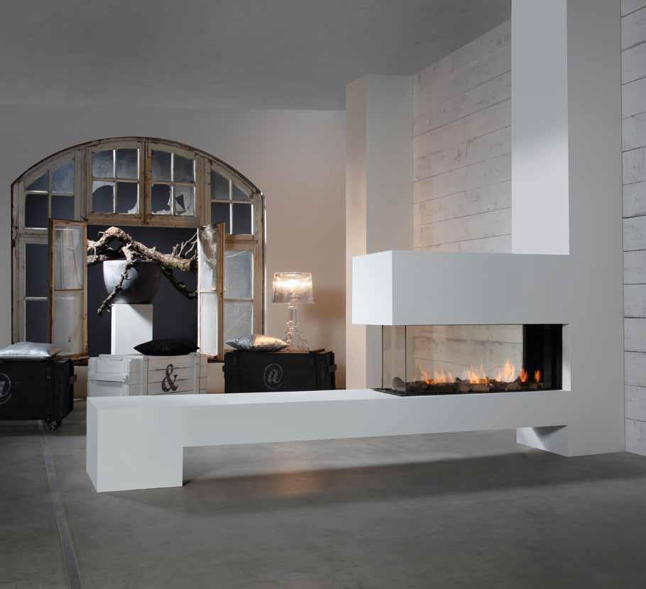 Large 3-sided see-through gas fire.
