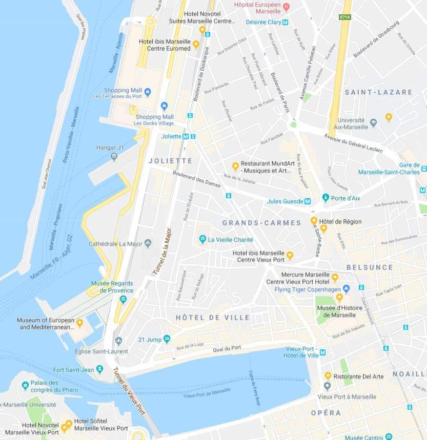 All the Hotels, Restaurants and Venues of the Conference In the map below, you can find the position of all the Hotels, Restaurants and Venues of the Conference in the Vieux Port Area, with the sole