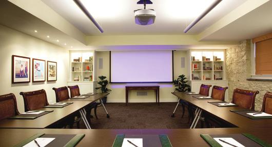 projector screen Our meeting spaces and activity venues include: The Victory Room, the largest meeting space located on the lower level, featuring a fireplace, restrooms, 120 screen, projector and