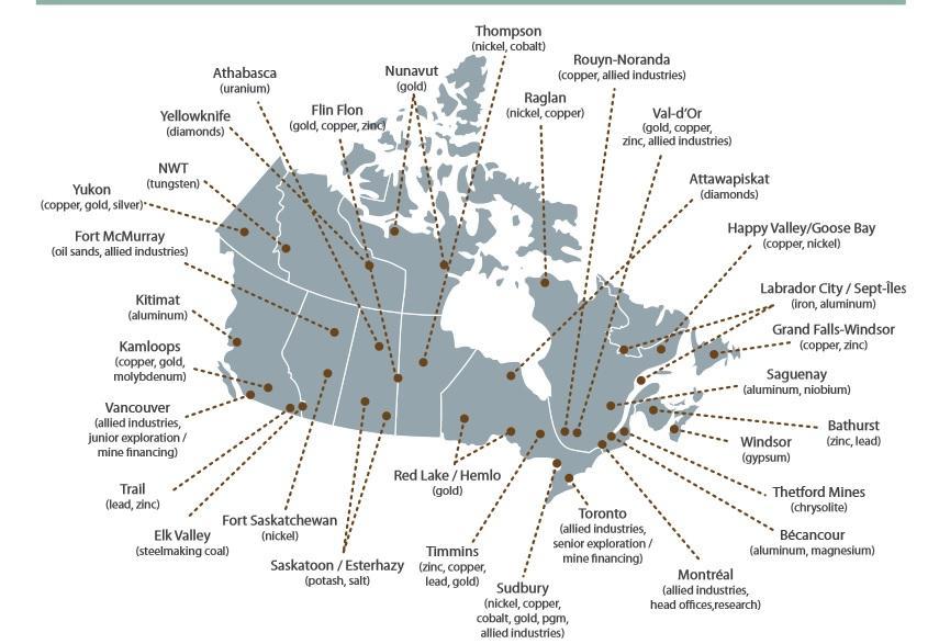 Канада производи више од 60 минерала и метала.