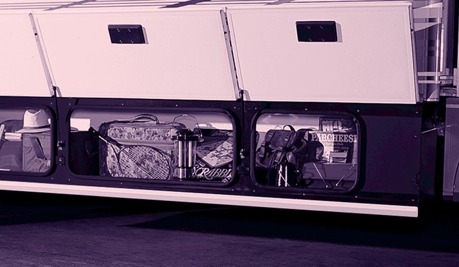 A coach-length, aluminum drip rail prevents discoloring of the sidewall. Practical, single die-cast metal paddle latches are flush-mounted for a luggage door system that s durable and easy-to-operate.