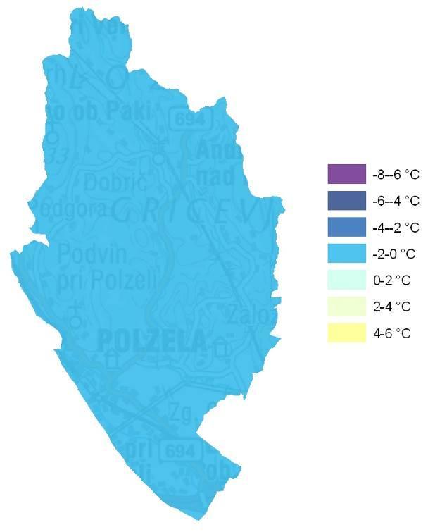 Slika 4.2: Letna povprečna temperatura zraka med letoma 1971 in 2000 v občini Polzela [5] Slika 4.