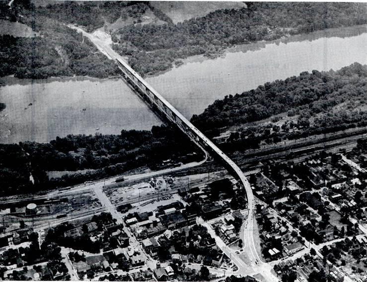 97 Figure 44. The new concrete bridge built in 1955 situated next to the old bridge before the city razed it. Courtesy of the Frederick County Archives and Research Center.