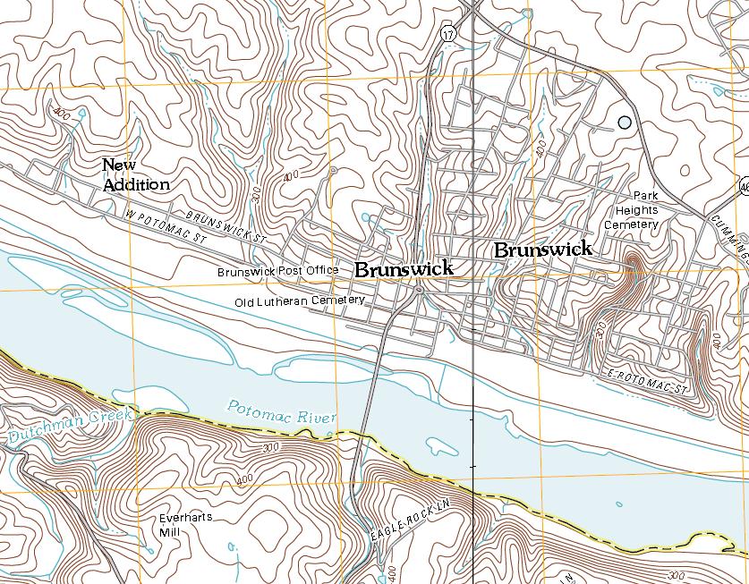 9 Figure 1. USGS combined map showing the steep elevations of the hills in Brunswick as indicated by the red lines. The closer the red lines are, the steeper the incline of the hill.