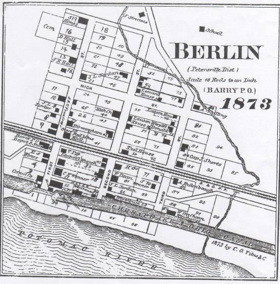 24 Figure 8. Map of Berlin, 1873. Notice how the streets are oriented to be perpendicular to the Potomac River and the C&O Canal.
