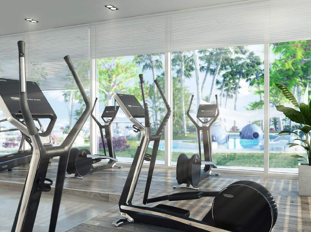 Exclusive On-Site Indoor & Outdoor Facilities SERENIA offers a premier fitness destination with a modern all-glass gymnasium overlooking the beach and the