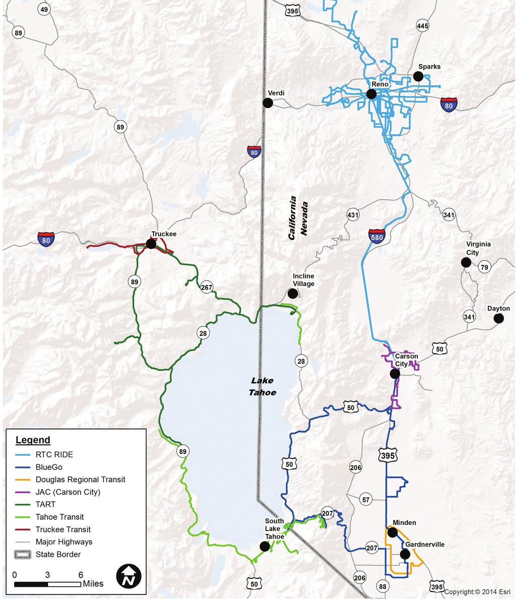 REGIONAL MAP OF TRANSIT SYSTEMS IN CARSON, TAHOE AND