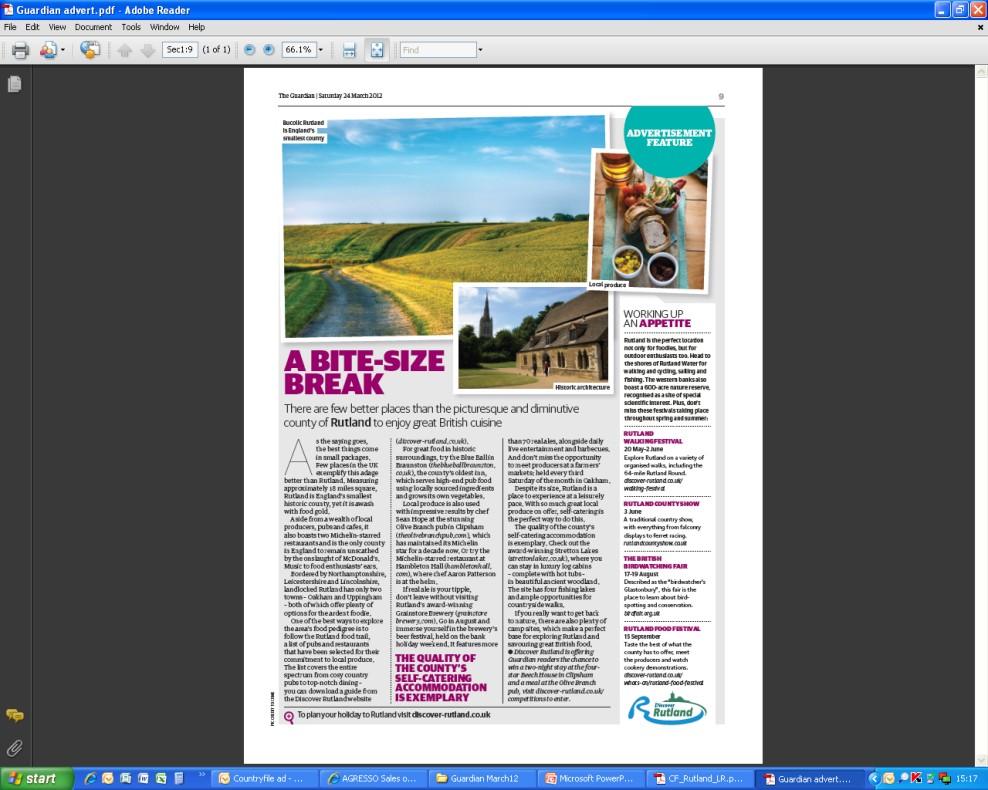 article in July) Camping & Caravanning magazine (3pg article in August) Walk magazine (2pg walking route article,