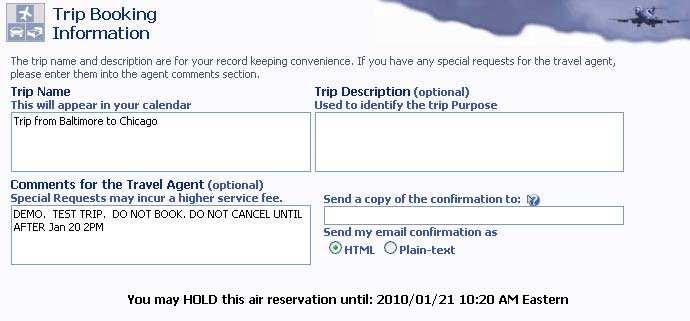 Review the Trip Booking Information