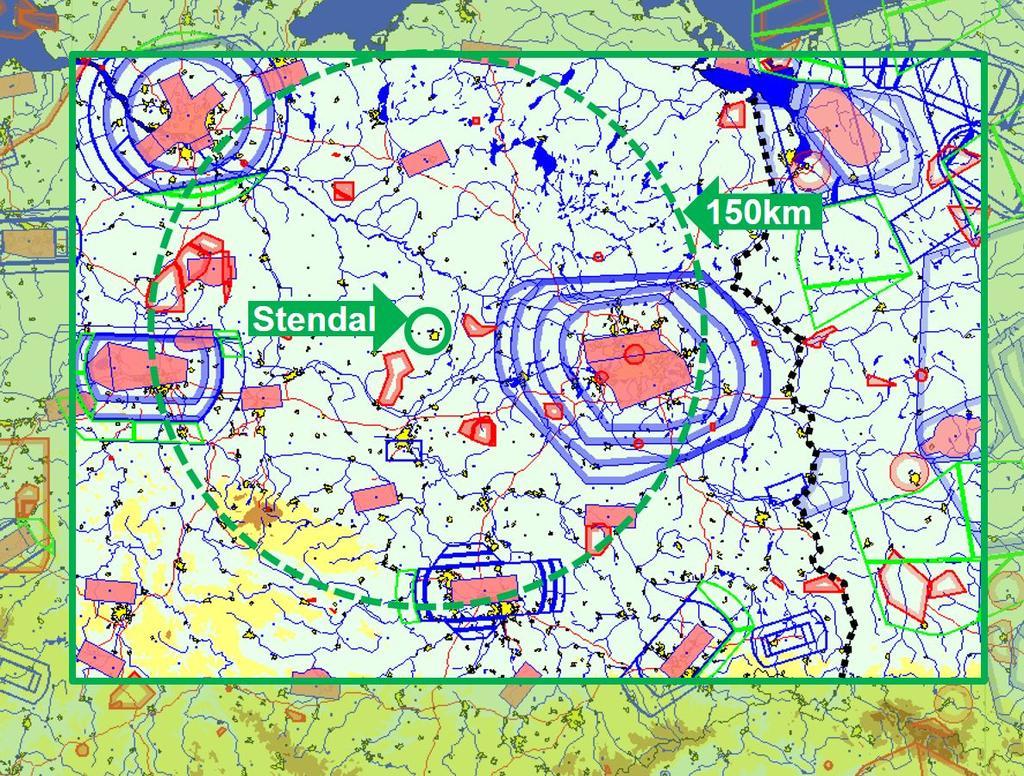 Annex C: Airspace NE-Germany 2016, contest area German nationals 2015 Restricted areas: red outline (may be