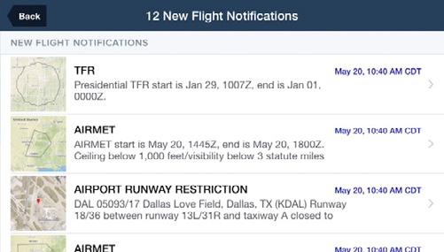 alerts relevant to your filed flight plans. You must have an active internet connection to receive these alerts and Sync must be enabled for your account.