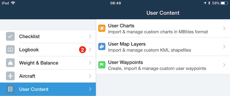 User Content The User Content tab is where you can manage custom user content that you ve created or imported into the app, including User Charts (.