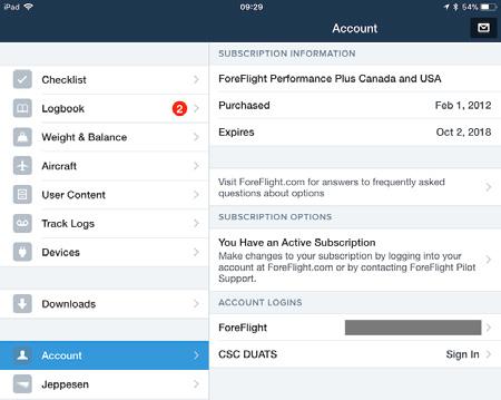 Account About the Design The Account view shows the status of your ForeFlight subscription and allows you to proceed to https://www.foreflight.