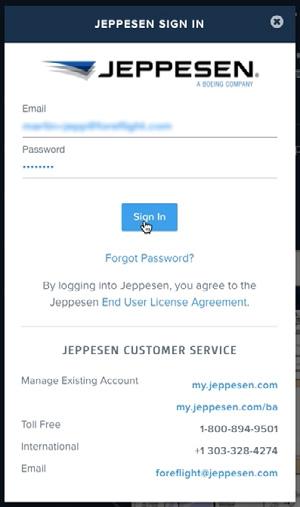 Signing into a Jeppesen account on one device will allow you to access the account on all of your other signed-in ForeFlight devices without having to sign in again.