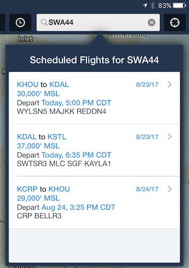FlightAware for any flights that are either currently enroute or set to depart in the next 24 hours and displays those flights in a list.