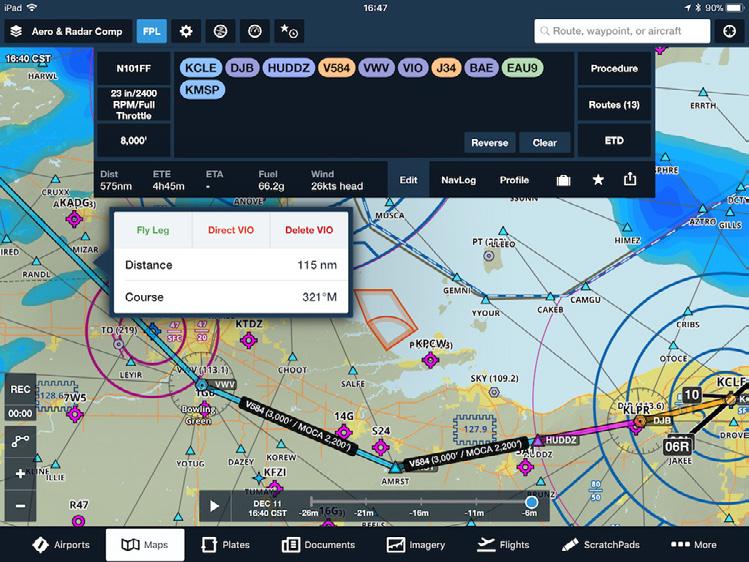 Smart Airway Labels When the route entered in the Route Editor includes one or more airways, dynamic labels appear along each airway segment with information about the segment, including the name of