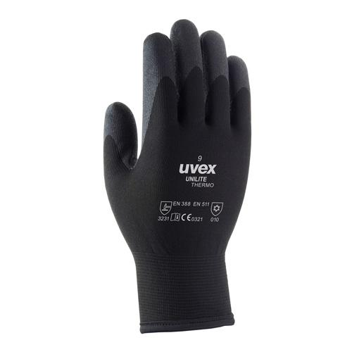 UVEX UNILITE THERMO GLOVE 10 These protective safety gloves feature an extremely robust coating that remains flexible in cold temperatures.