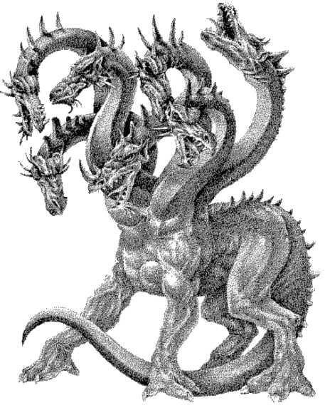 Lernaean Hydra: a serpent-like water beast that had many heads.