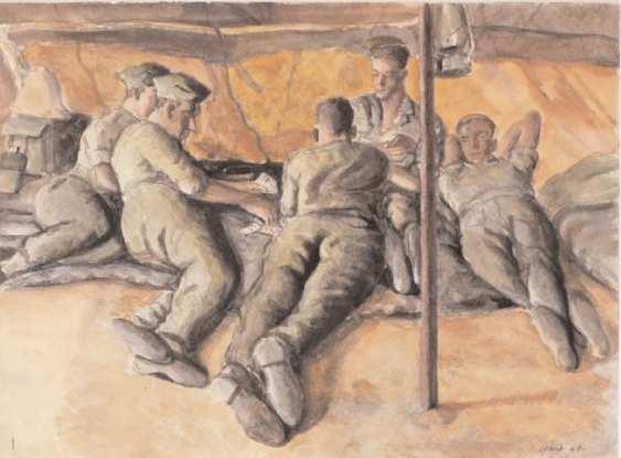 Above: Too hot to sleep by Frank Ward, 1943 - British soldiers play cards in a tent. (Both pictures from Imperial war Museum) June 6 1944 News that the second front [Normandy landings] has opened.
